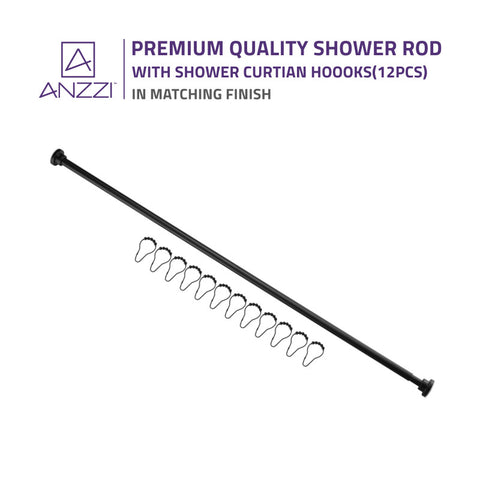 ANZZI 48-88 Inches Shower Curtain Rod with Shower Hooks