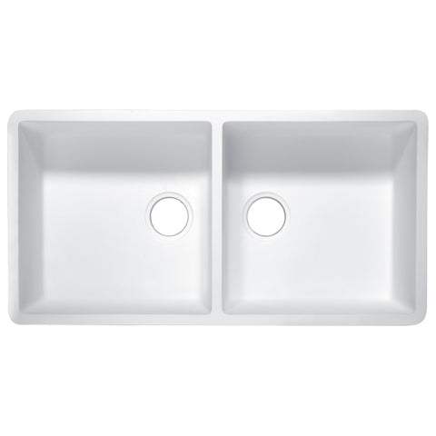 K-AZ223-2B - ANZZI Roine Farmhouse Reversible Apron Front Solid Surface 35 in. Double Basin Kitchen Sink in White