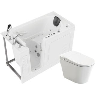 ANZZI Series 30 in. x 60 in. Left Drain Walk-In Whirlpool and Air Tub with Fast Drain in White and Smart Bidet Toilet