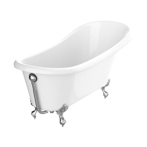 ANZZI 67.32” Diamante Slipper-Style Acrylic Claw Foot Tub in White