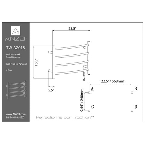 ANZZI Glow 4-Bar Stainless Steel Wall Mounted Towel Warmer