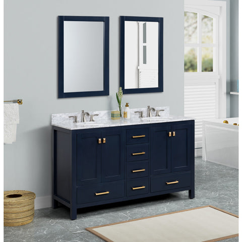 VT-MRCT0060-NB - ANZZI Chateau 60 in. W x 22 in. D Bathroom Vanity Set in Navy Blue with Carrara Marble Top with White Sink