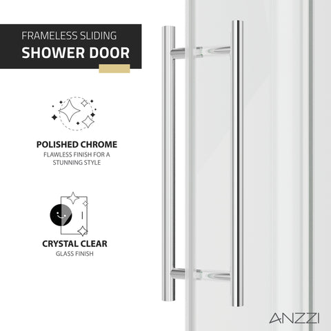 ANZZI 60" x 76" Frameless Sliding Shower Door, 3/8" TSUNAMI GUARD Glass, Exposed Rollers and RHINO ALLOY Hardware, Polished Chrome