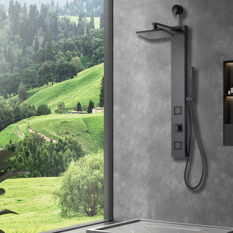 Dion Series 39 in. 2-Jetted Shower with Heavy Rain Showerhead and Spray Wand, Full Body Shower System in Matte Black