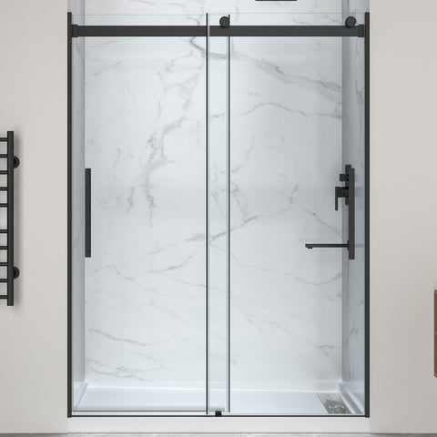 Stellar Series Sliding Frameless Shower Door  with Alcove Shower Base
