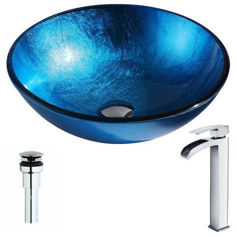 LSAZ078-097 - ANZZI Arc Series Deco-Glass Vessel Sink in Lustrous Light Blue with Key Faucet in Polished Chrome