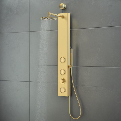 SP-AZ080BG - ANZZI Beverly 3-Jetted Shower Panel with Heavy Rain Shower and Body Jets and Body Jets and Spray Wand in Brushed Gold