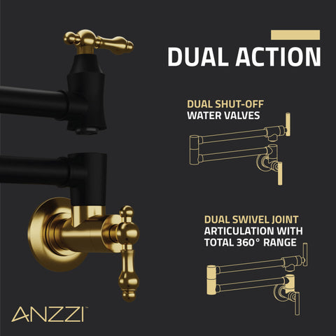 ANZZI Marca 360-Degree 24" Wall Mounted Pot Filler with Dual Swivel