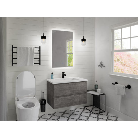 VT-MR3CT30-GY - ANZZI ANZZI Conques 30 in W x 20 in H x 18 in D Bath Vanity in Rich Grey with Cultured Marble Vanity Top in White with White Basin & Mirror