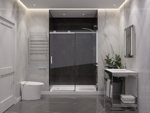 48 in. x 76 in. Frameless Sliding Shower Door with Handle in Chrome