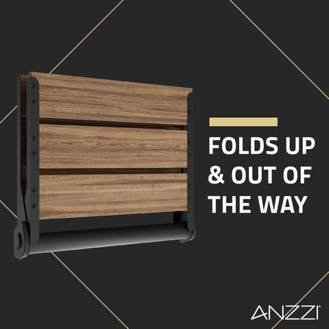 ANZZI Saxon 17 in. Teak Wall Mounted Folding Shower Seat