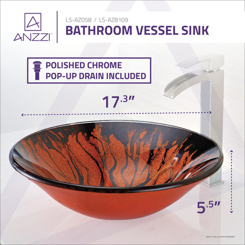 ANZZI Forte Series Deco-Glass Vessel Sink in Lustrous Red and Black