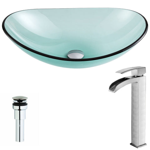 LSAZ076-097B - ANZZI Major Series Deco-Glass Vessel Sink in Lustrous Green with Key Faucet in Brushed Nickel