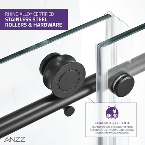 48 in. by 76 in. Frameless Sliding Shower Door in Matte Black with Handle