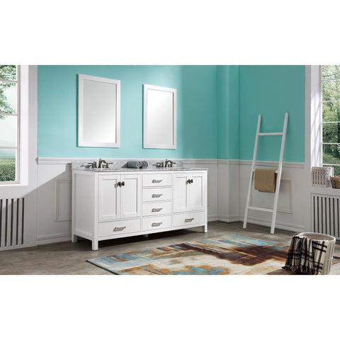 VT-MRCT0072-WH - ANZZI Chateau 72 in. W x 22 in. D Bathroom Bath Vanity Set in White with Carrara Marble Top with White Sink