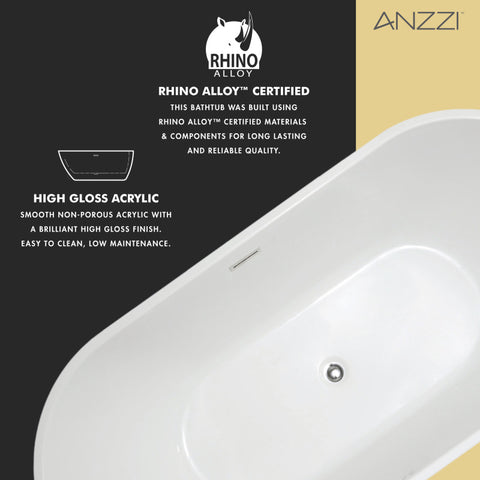 ANZZI Chand 59 in. Acrylic Flatbottom Freestanding Bathtub in White