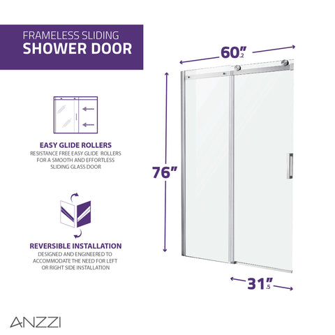 60 in. x 76 in. Frameless Sliding Shower Door with Handle in Brushed Nickel