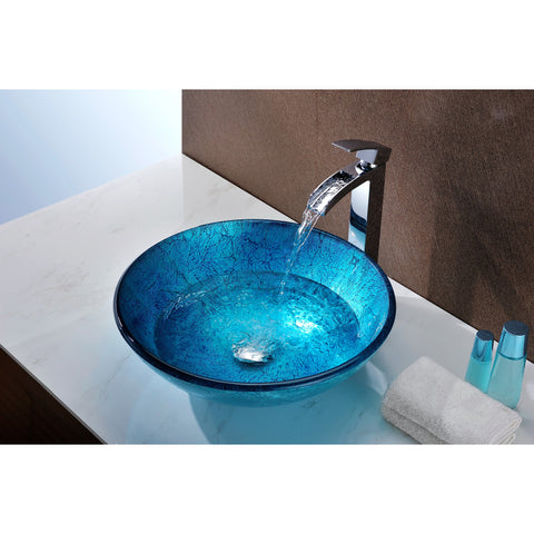 ANZZI Tereali Series Deco-Glass Vessel Sink in Blue Ice