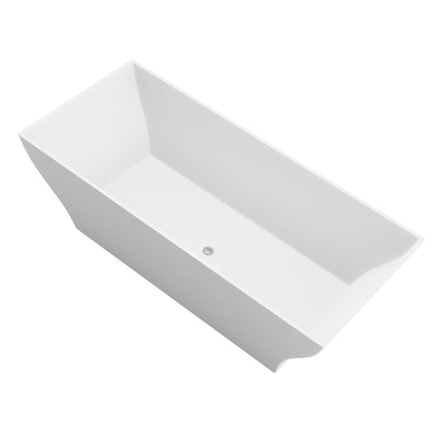 ANZZI Crema 5.9 ft. Solid Surface Center Drain Freestanding Bathtub in Matte White