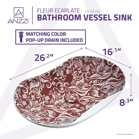 ANZZI Fleur Ecarlate Ceramic Vessel Sink in Crimson Finish