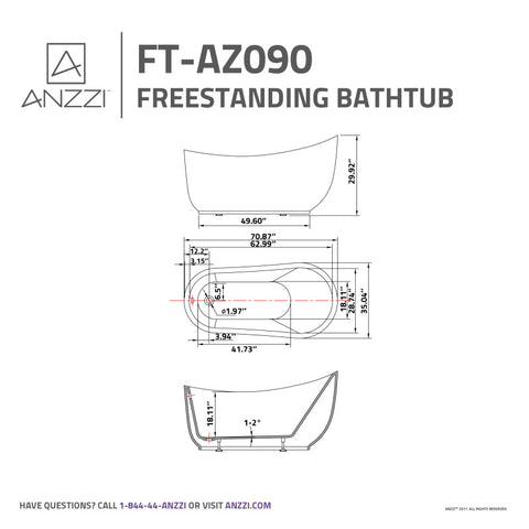 ANZZI 5.92 ft. Freestanding Bathtub in White