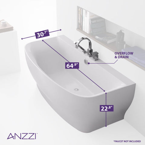 ANZZI 5.41 ft. Freestanding Bathtub in White