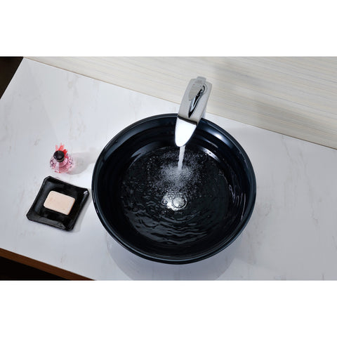 LS-AZ042 - ANZZI Tempo Series 17 in. Bathroom Vessel Sink with Scratch-Tough and Stain-Resistant Surface in Lustrous Blue Glass