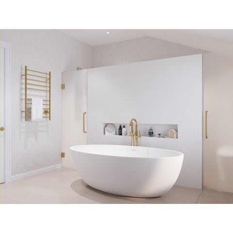 FT-AZ510 - ANZZI Cestino Series 67 in. x 36 in. Flat Bottom Solid Surface Freestanding Soaking Bathtub with Center Drain in Matte White