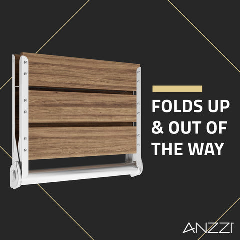 ANZZI Saxon 17 in. Teak Wall Mounted Folding Shower Seat