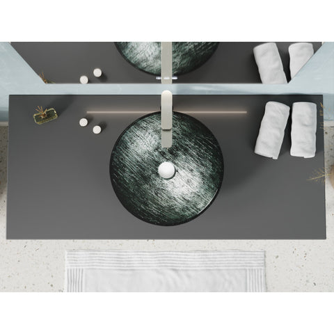 LS-AZ903 - ANZZI Amalfi Round Glass Vessel Bathroom Sink with Stellar Grey Finish