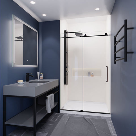 SD-AZ8077-01MB - ANZZI Leon Series 48 in. by 76 in. Frameless Sliding Shower Door in Matte Black with Handle