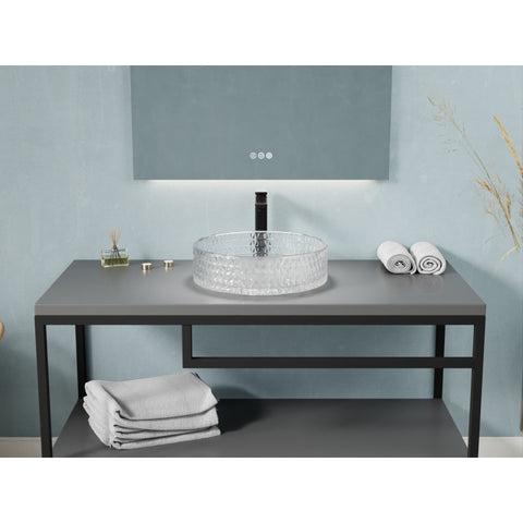 ANZZI Celeste Round Clear Glass Vessel Bathroom Sink with Faceted Pattern