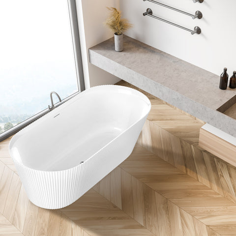 Bailey 65 in. Acrylic and Solid Surface Glossy Flatbottom Bathtub in White