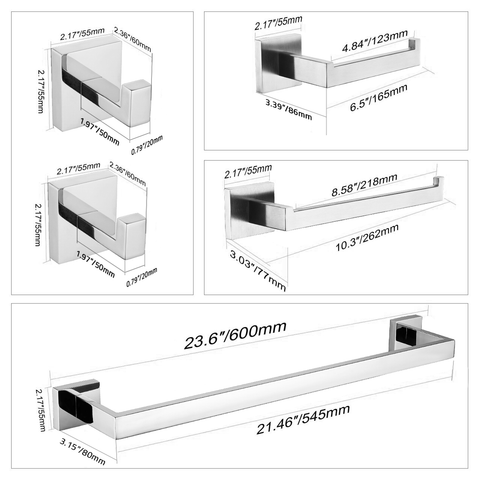 ANZZI Complete 5-Piece Bathroom Hardware Set (Includes Two Towel Bars), RHINO ALLOY Certified Stainless Steel & Zinc, Multiple Finishes