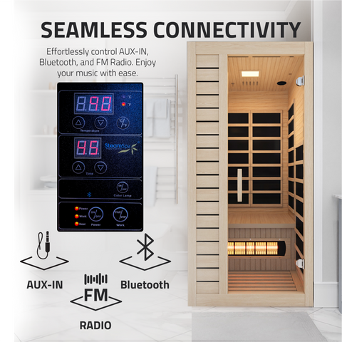 Lucia 1- Person Indoor Hemlock Wooden Carbon FAR Infrared Home Sauna Room with LED Touch Control Panel and Heater