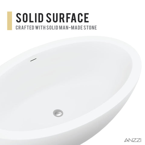 Lusso Series 76 in. x 41 in. Flat Bottom Solid Surface Freestanding Soaking Bathtub with Center Drain in Matte White