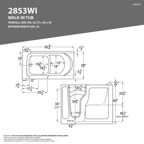 Coupe Premier 53 - 60 in x 28 in. Right Drain Soaking Walk-in Tub in White