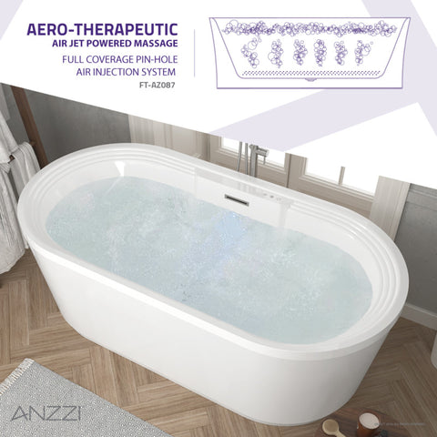 ANZZI Jetson Series 67" Air Jetted Freestanding Acrylic Bathtub in White