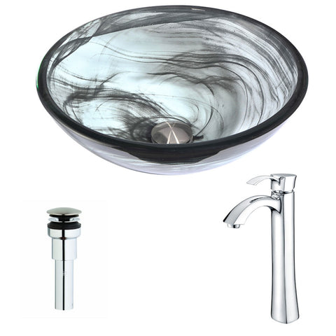 LSAZ054-095 - ANZZI Mezzo Series Deco-Glass Vessel Sink in Slumber Wisp with Harmony Faucet in Polished Chrome