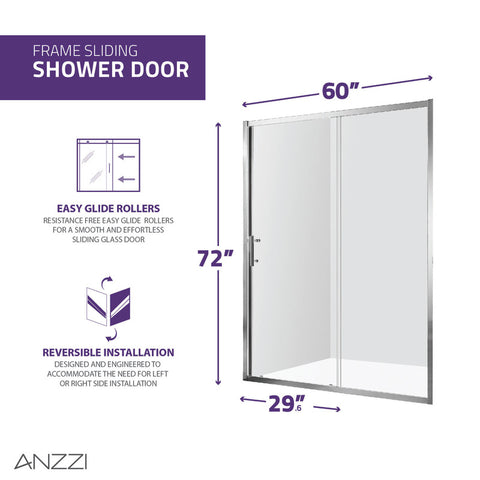 ANZZI Halberd 60 in. x 72 in. Framed Shower Door with TSUNAMI GUARD