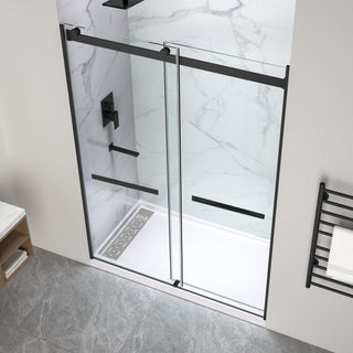Kahn Series 60 in. x 30 in. Alcove Shower Base and Frameless Sliding Shower Door Combo with Tsunami Guard