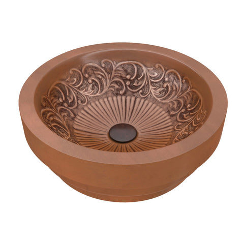 ANZZI Admiral 17 in. Handmade Vessel Sink in Polished Antique Copper with Floral Design Interior