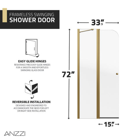 ANZZI Romance 72-in. x 33.5-in. Frameless Swinging Shower Door