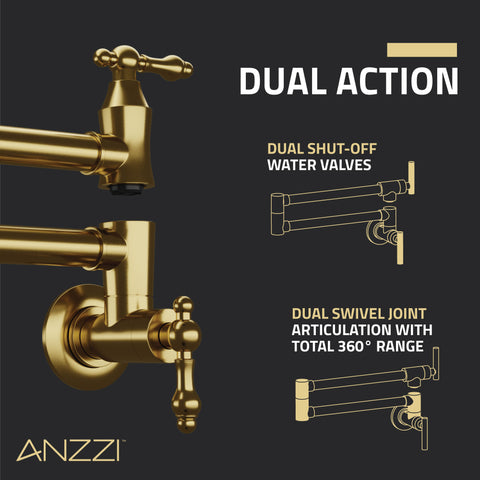 Marca 360-Degree 24 in. Wall Mounted Pot Filler with Dual Swivel