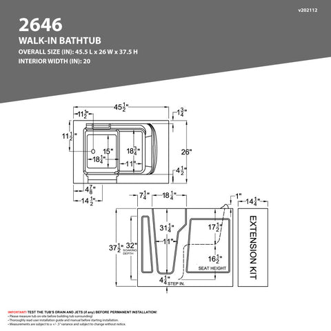 ANZZI 26 in. x 46 in. Left Drain Quick Fill Walk-In Soaking Tub in Biscuit