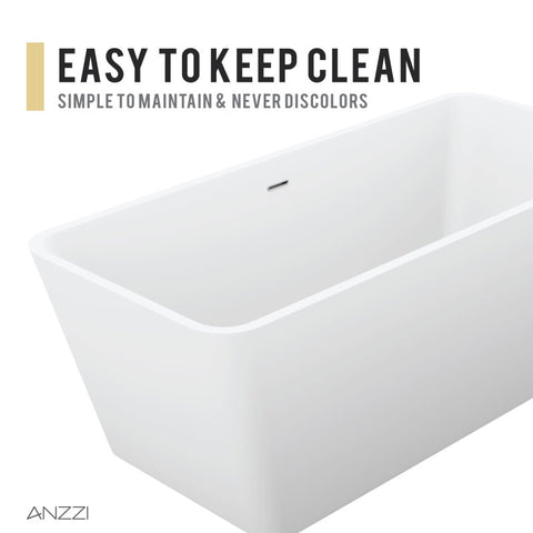 ANZZI Fomaia 4.9 ft. Man-Made Stone Center Drain Freestanding Bathtub in Matte White