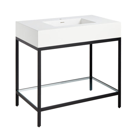 CS-FGC001-MB - ANZZI Ventura 36 in. Console Sink in Matte Black with Matte White Counter Top