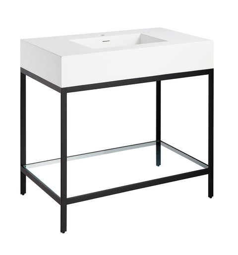 ANZZI Ventura 36" Console Sink (36" W x 28" H), Gel-Coated Resin Countertop, Stainless Steel Frame, Integrated Sink & Tempered Glass Shelf