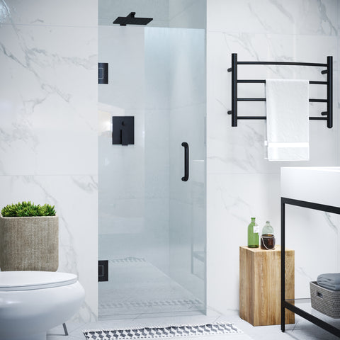 24 in. by 70 in. Frameless Hinged Shower Door in Matte Black with Handle