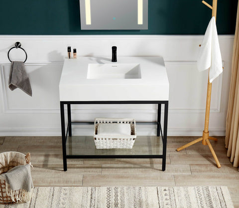 Ventura 36 in. Console Sink in Matte Black with Matte White Counter Top